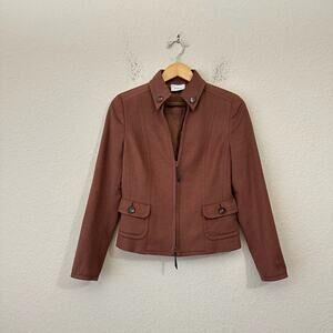 AKRIS PUNTO Jacket Chestnut Brown Faux Suede Full Zip Lined Preppy